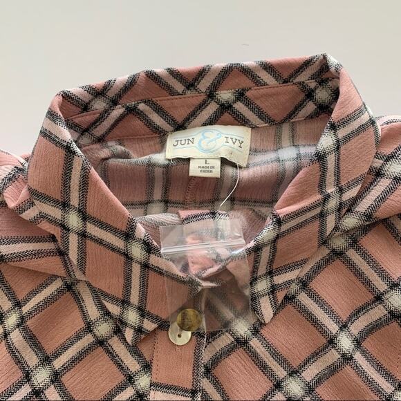 Via Penny Lane Reworked Apparel Hit Me Baby One More Wine Button Up Plaid Shirt - Picture 5 of 9